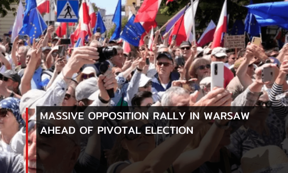 Hundreds of thousands of people gathered in Warsaw on Sunday for an opposition display, just two weeks before a key election that might determine Poland's status in the European Union.