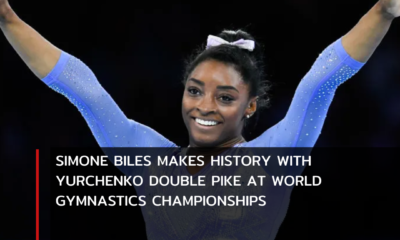 At the World Artistic Gymnastics Championships, American gymnast Simone Biles made history by being the first woman to successfully accomplish the Yurchenko double pike.