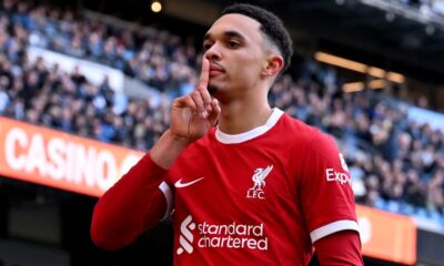 Trent Alexander-Arnold's late leveler gave Liverpool a point at Manchester City in the clash of the Premier League's top two at Etihad Stadium.