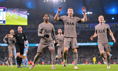 Tottenham forward Dejan Kulusevski's 90th-minute header denied Manchester City a win in a breathless six-goal thriller at Etihad Stadium.