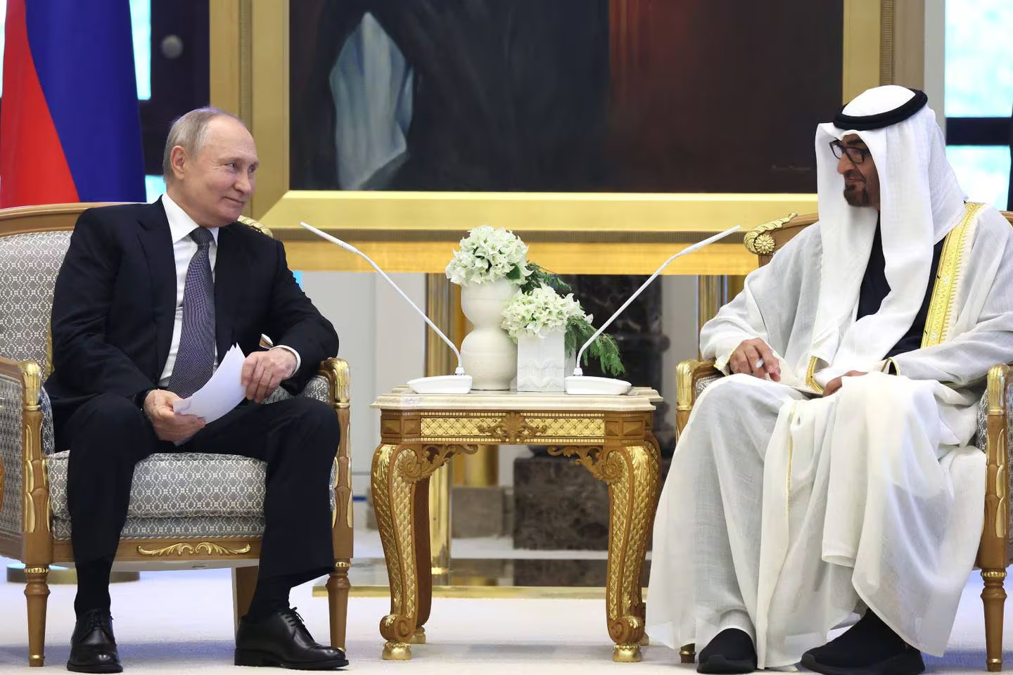 The Russian leader gave an official shindig in Abu Dhabi before going to Saudi Arabia, where he met with Crown Prince Mohammed bin Salman.