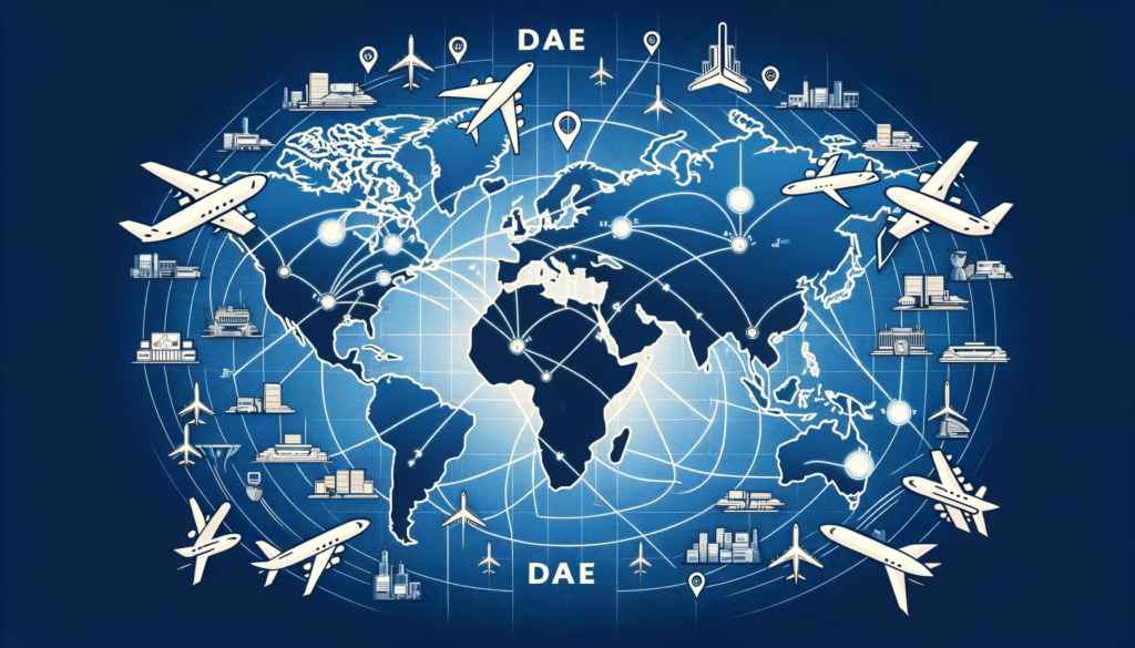 DAE's global operations, with a world map indicating flight routes and locations. This symbolizes the company's extensive reach, servicing over 170 airline customers in more than 65 countries.