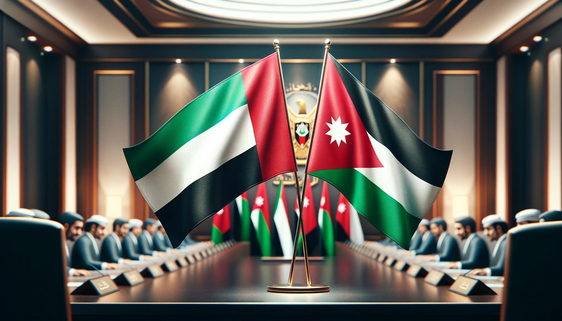 DALL·E 2024 01 04 16.04.21 An image featuring the national flags of the United Arab Emirates and Jordan. The flags are side by side symbolizing a strong partnership and allianc