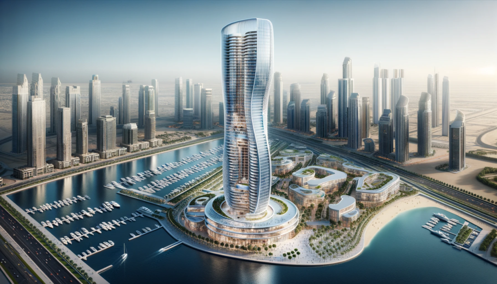 A futuristic rendering of the Ciel Tower in Dubai Marina.