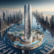 DALL·E 2024 01 05 16.18.57 A futuristic rendering of the Ciel Tower in Dubai. The image showcases the towers impressive height of 365 meters and its sleek modern design with a