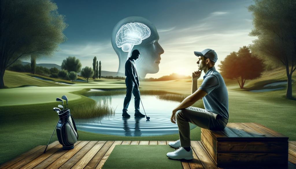 DALL·E 2024 01 07 17.13.46 An image of a golfer in a peaceful setting symbolizing the importance of mental wellbeing in sports. The golfer is depicted in a contemplative pose