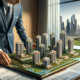 DALL·E 2024 01 09 12.34.45 A realistic image depicting an investor examining a scale model of a modern off plan property development in Dubai. The model showcases a range of hig