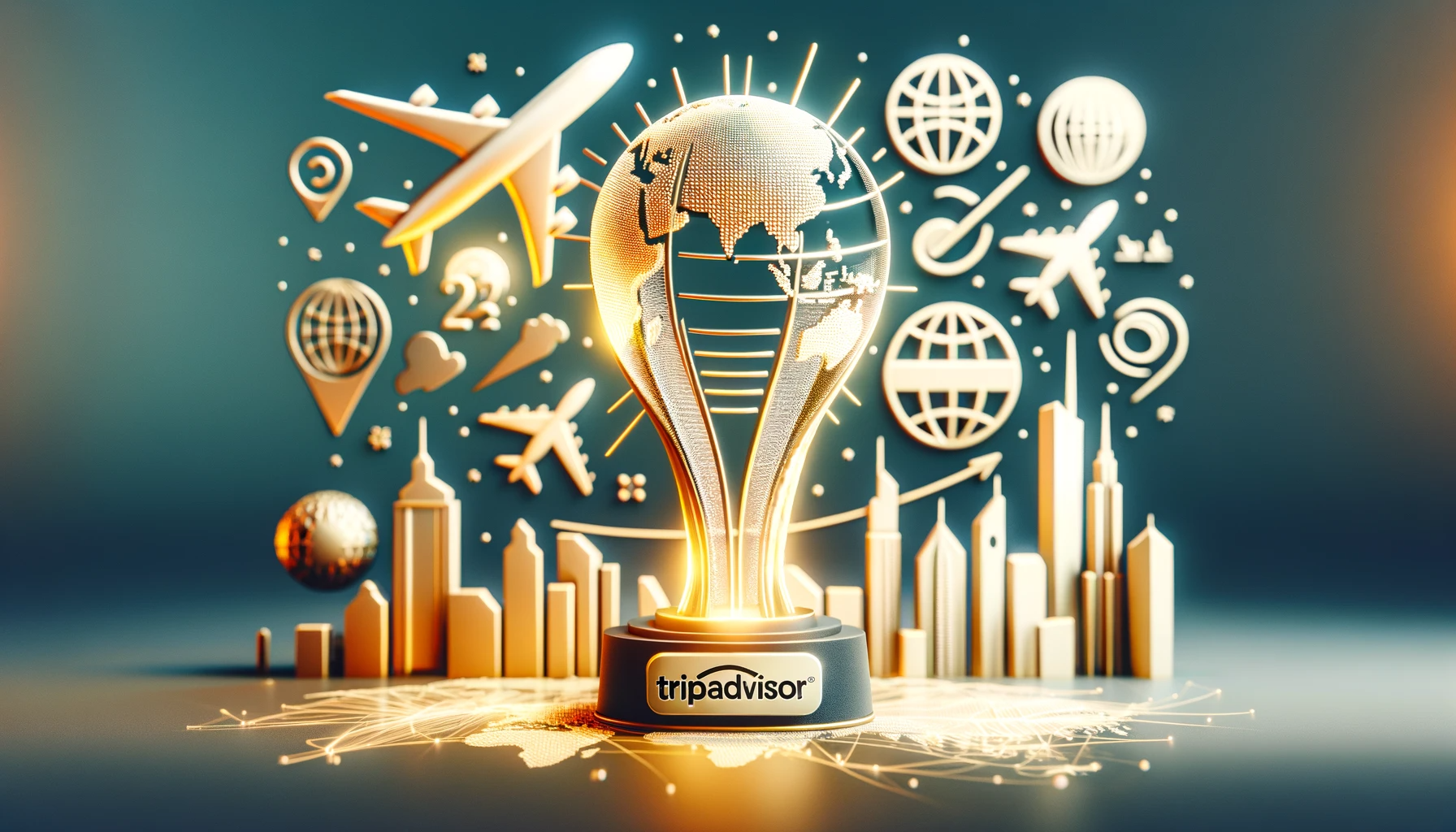 DALL·E 2024 01 10 16.00.35 A graphical representation of the Tripadvisor award with Dubais ranking as the No.1 global destination. The image should feature a stylized Tripadvi