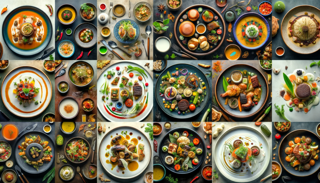 DALL·E 2024 01 14 22.07.17 A collage of diverse and innovative dishes from various homegrown restaurants in Dubai. The image features a variety of beautifully presented dishes 1 1
