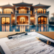 DALL·E 2024 01 17 15.46.31 A close up image of a Dubai real estate agreement with a luxurious house in The Villa community in the background. The document is on a table with a